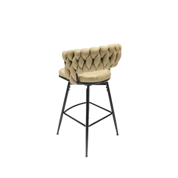 28' Technical Leather Woven Bar Stool Set of 4,Black legs Barstools No Adjustable Kitchen Island Chairs,360 Swivel Bar Stools Upholstered Counter Stool Arm Chairs with Back Footrest, (Light Brown) Default -DTYStore