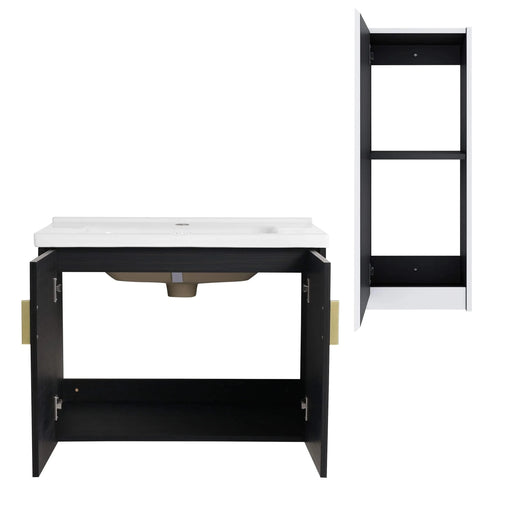 28' Wall-Mounted Bathroom Vanity With Ceramic Sink and Side Cabinet, Soft Close Doors, 00112WH-06328BCT Combination Cabinet(KD-Packing) Default -DTYStore