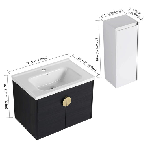 28' Wall-Mounted Bathroom Vanity With Ceramic Sink and Side Cabinet, Soft Close Doors, 00112WH-06328BCT Combination Cabinet(KD-Packing) Default -DTYStore