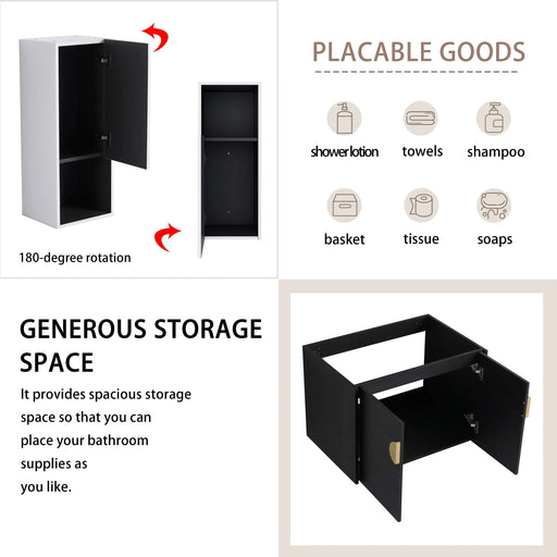 28' Wall-Mounted Bathroom Vanity With Ceramic Sink and Side Cabinet, Soft Close Doors, 00212WHK-06328BCT Combination Cabinet(KD-Packing) Default -DTYStore