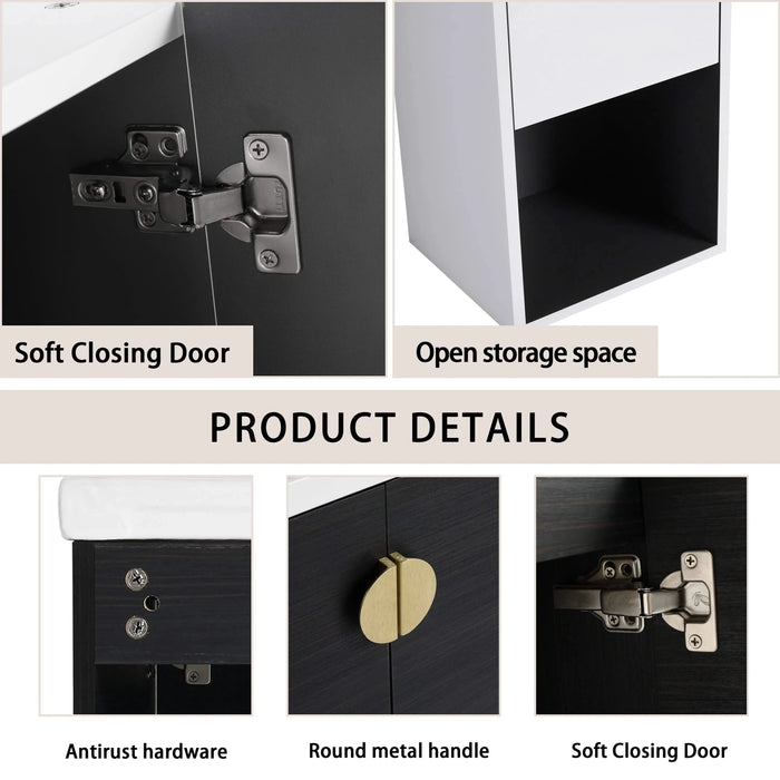 28' Wall-Mounted Bathroom Vanity With Ceramic Sink and Side Cabinet, Soft Close Doors, 00212WHK-06328BCT Combination Cabinet(KD-Packing) Default -DTYStore