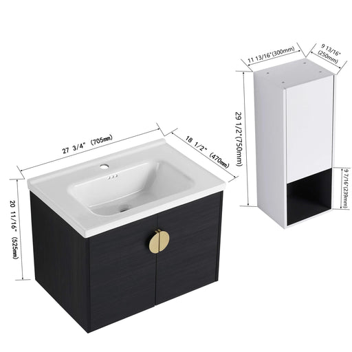 28' Wall-Mounted Bathroom Vanity With Ceramic Sink and Side Cabinet, Soft Close Doors, 00212WHK-06328BCT Combination Cabinet(KD-Packing) Default -DTYStore