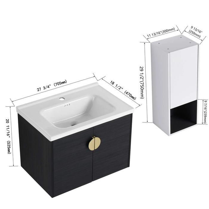 28' Wall-Mounted Bathroom Vanity With Ceramic Sink and Side Cabinet, Soft Close Doors, 00212WHK-06328BCT Combination Cabinet(KD-Packing) Default -DTYStore