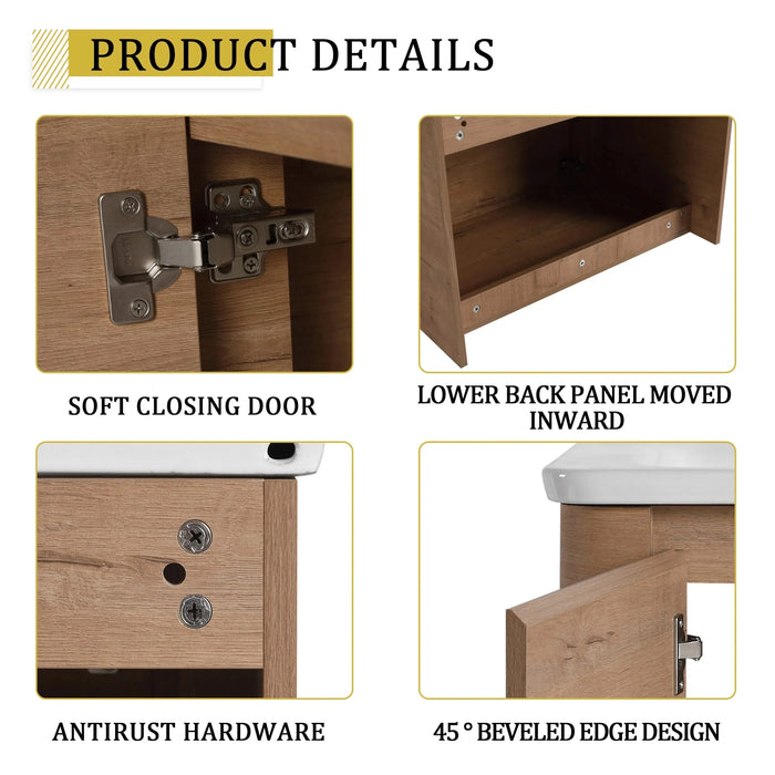 28'' Wall-Mounted Bathroom Vanity with White Ceramic Sink & 1-Soft-Close Door, KD-Packing, Plywood Default -DTYStore