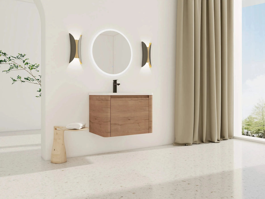 28'' Wall-Mounted Bathroom Vanity with White Ceramic Sink & 1-Soft-Close Door, KD-Packing, Plywood Default -DTYStore