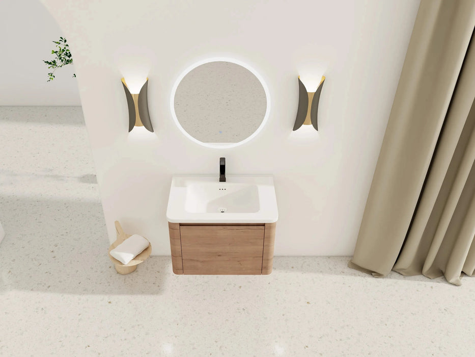 28'' Wall-Mounted Bathroom Vanity with White Ceramic Sink & 1-Soft-Close Door, KD-Packing, Plywood Default -DTYStore