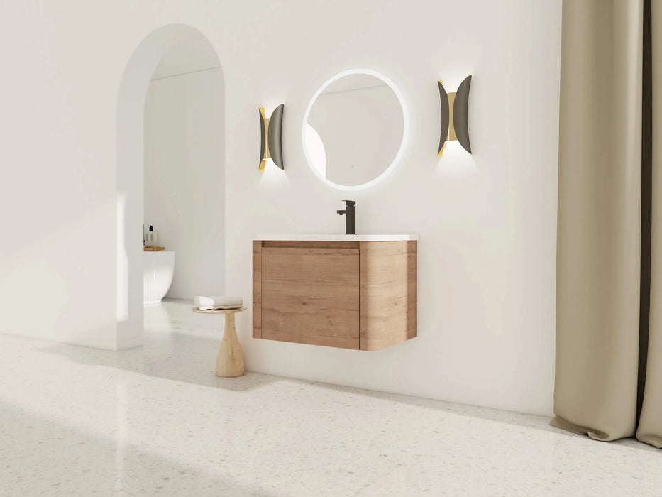 28'' Wall-Mounted Bathroom Vanity with White Ceramic Sink & 1-Soft-Close Door, KD-Packing, Plywood Default -DTYStore