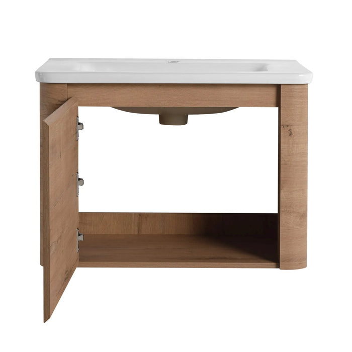 28'' Wall-Mounted Bathroom Vanity with White Ceramic Sink & 1-Soft-Close Door, KD-Packing, Plywood Default -DTYStore