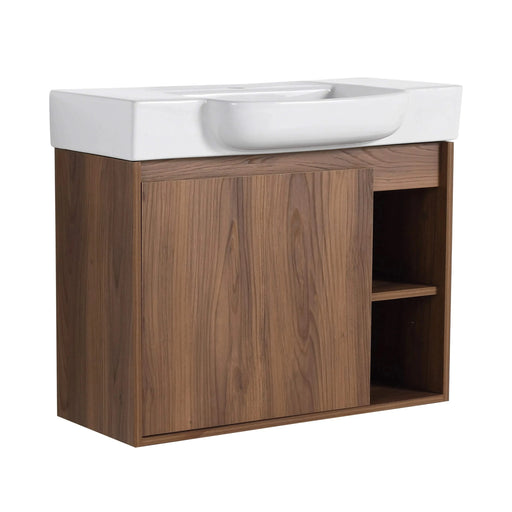 28'' Wall-Mounted Bathroom Vanity with White Ceramic Sink & Soft-Close Door, KD-Packing Default -DTYStore