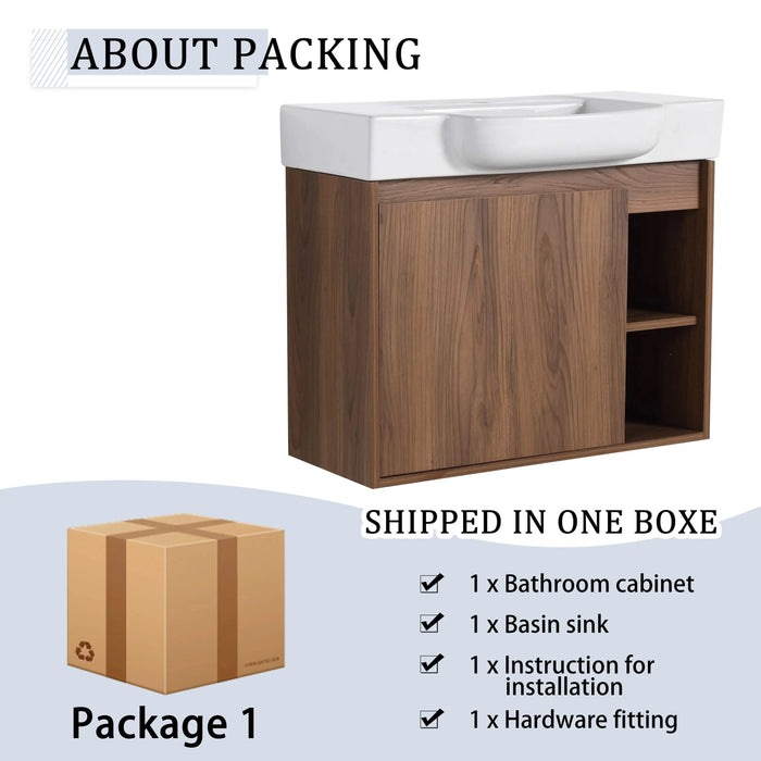 28'' Wall-Mounted Bathroom Vanity with White Ceramic Sink & Soft-Close Door, KD-Packing Default -DTYStore