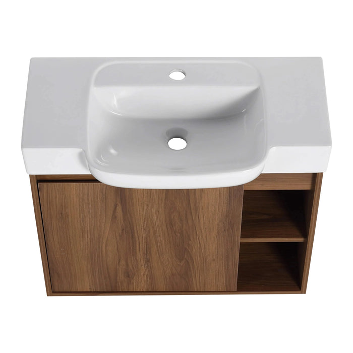 28'' Wall-Mounted Bathroom Vanity with White Ceramic Sink & Soft-Close Door, KD-Packing Default -DTYStore
