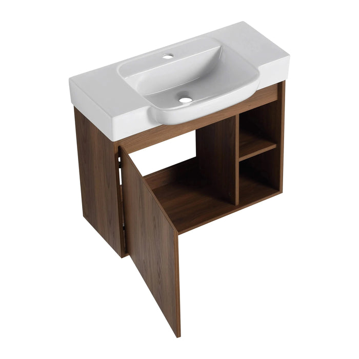 28'' Wall-Mounted Bathroom Vanity with White Ceramic Sink & Soft-Close Door, KD-Packing Default -DTYStore
