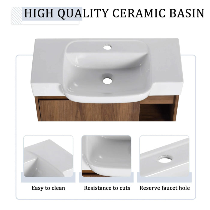 28'' Wall-Mounted Bathroom Vanity with White Ceramic Sink & Soft-Close Door, KD-Packing Default -DTYStore