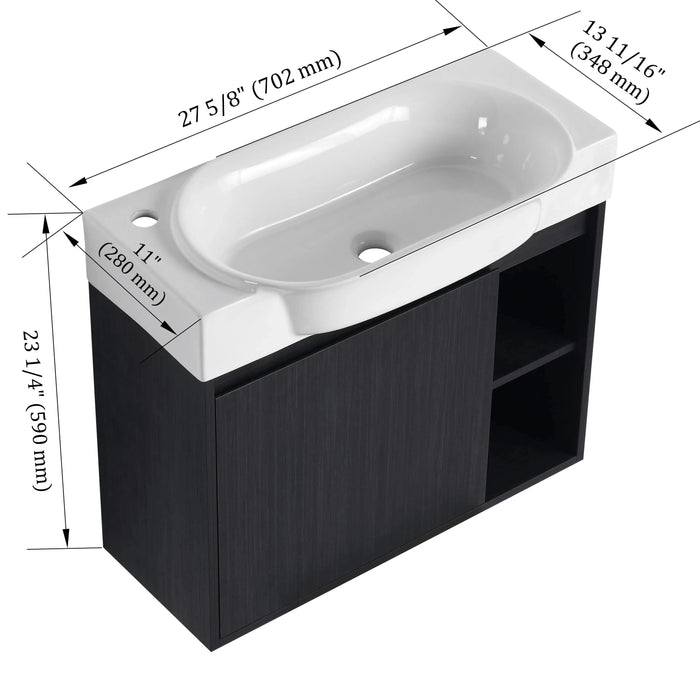 28'' Wall-Mounted Bathroom Vanity with White Ceramic Sink & Soft-Close Door, KD-Packing Default -DTYStore