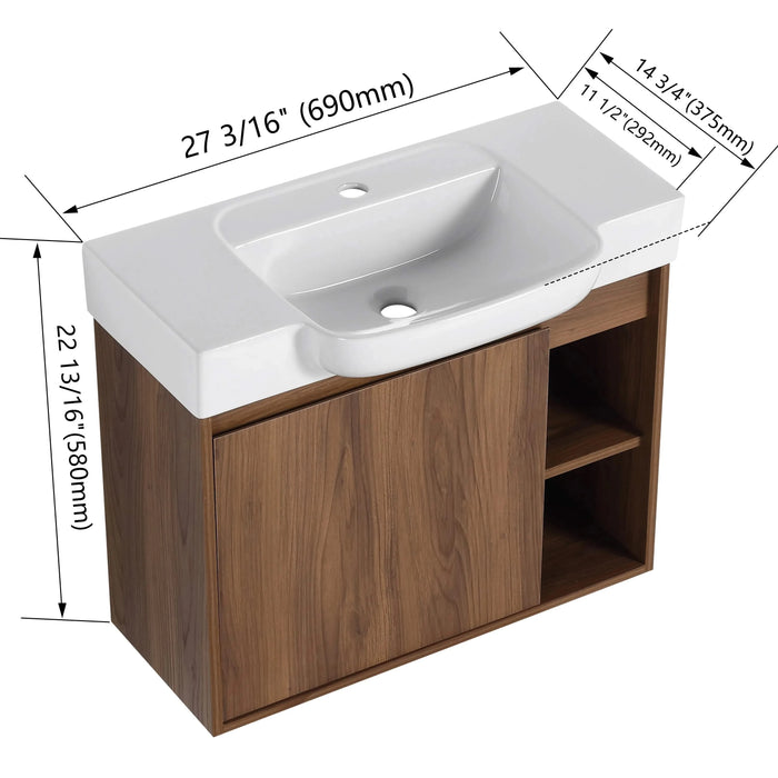 28'' Wall-Mounted Bathroom Vanity with White Ceramic Sink & Soft-Close Door, KD-Packing Default -DTYStore