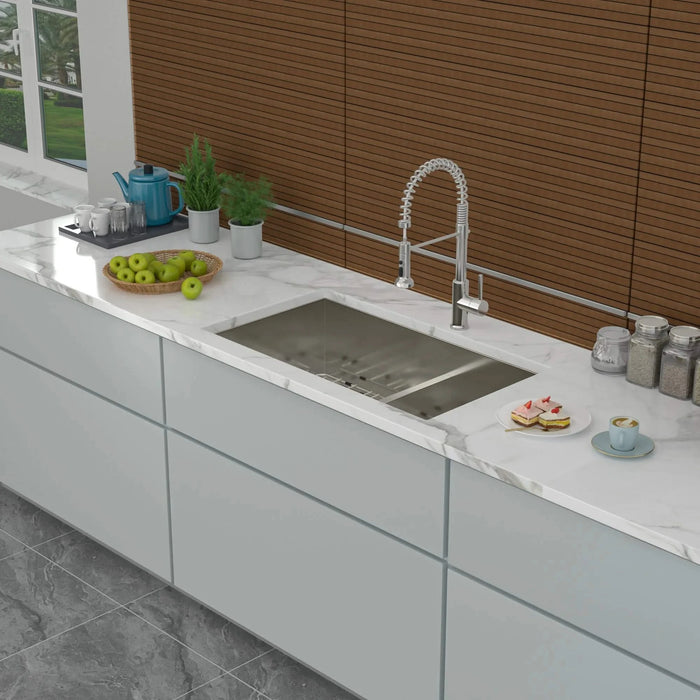 28' x 19' Modern Double Bowl Undermount Sink 60/40 Design with 10' Deep Basins in Brushed Nickel Stainless Steel Default -DTYStore