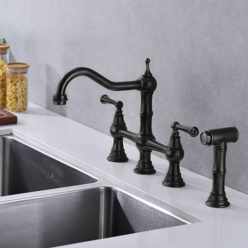 Bridge Dual Handles Kitchen Faucet With Pull-Out Side Spray in - Image 14