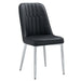 6 modern dining chairs, sleek PU backrest, and silver metal legs bring a comfortable home experience to the kitchen, bedroom, and office.Black PU Chairs with Simple Line Designs On The Backrest. - DTYStore