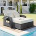 PE Wicker Rattan Double Chaise Lounge, 2-Person Reclining Daybed with Adjustable Back and Cushions, Free Furniture Protection Cover, White - DTYStore