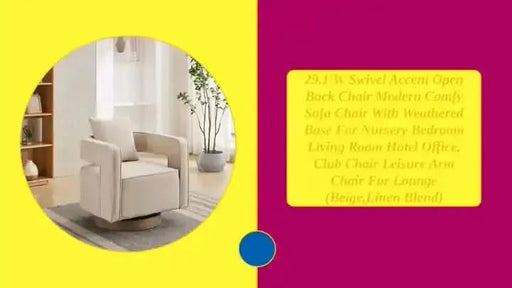 29.1'W Swivel Accent Open Back Chair Modern Comfy Sofa Chair With Weathered Base For Nursery Bedroom Living Room Hotel Office, Club Chair Leisure Arm Chair For Lounge (Beige,Linen Blend) -DTYStore