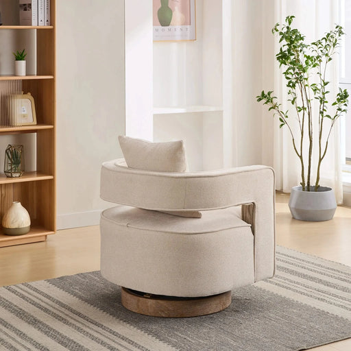 29.1'W Swivel Accent Open Back Chair Modern Comfy Sofa Chair With Weathered Base For Nursery Bedroom Living Room Hotel Office, Club Chair Leisure Arm Chair For Lounge (Beige,Linen Blend) Default -DTYStore