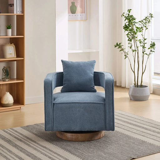 29.1'W Swivel Accent Open Back Chair Modern Comfy Sofa Chair With Weathered Base For Nursery Bedroom Living Room Hotel Office, Club Chair Leisure Arm Chair For Lounge (Pale Blue,Linen Blend) Default -DTYStore