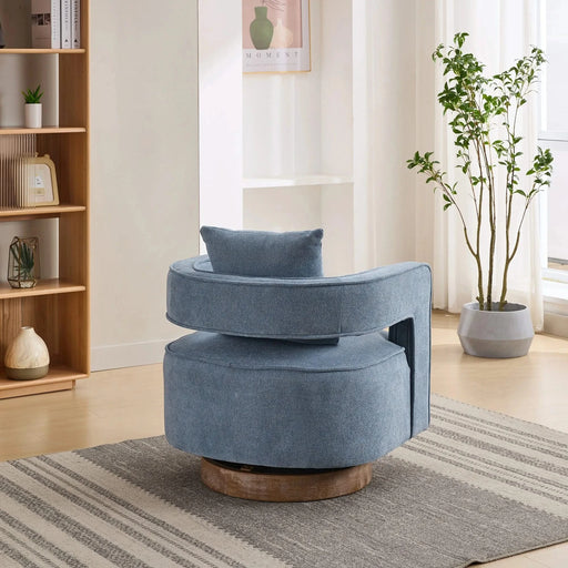 29.1'W Swivel Accent Open Back Chair Modern Comfy Sofa Chair With Weathered Base For Nursery Bedroom Living Room Hotel Office, Club Chair Leisure Arm Chair For Lounge (Pale Blue,Linen Blend) Default -DTYStore
