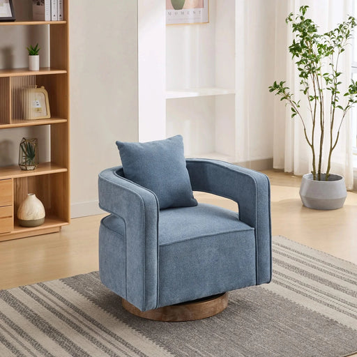 29.1'W Swivel Accent Open Back Chair Modern Comfy Sofa Chair With Weathered Base For Nursery Bedroom Living Room Hotel Office, Club Chair Leisure Arm Chair For Lounge (Pale Blue,Linen Blend) Default -DTYStore