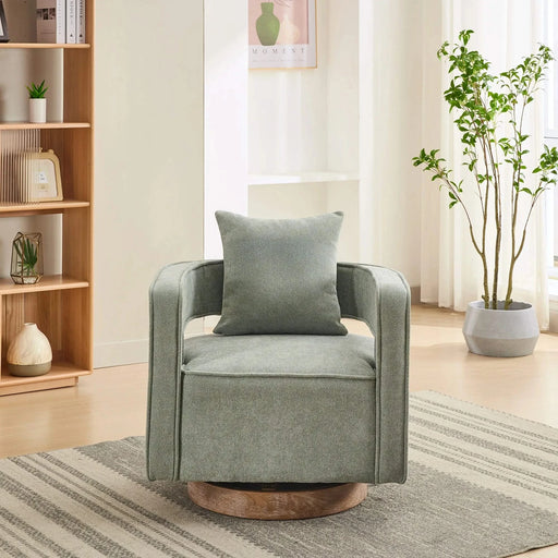 29.1'W Swivel Accent Open Back Chair Modern Comfy Sofa Chair With Weathered Base For Nursery Bedroom Living Room Hotel Office, Club Chair Leisure Arm Chair For Lounge (Pale Green,Linen Blend) Default -DTYStore