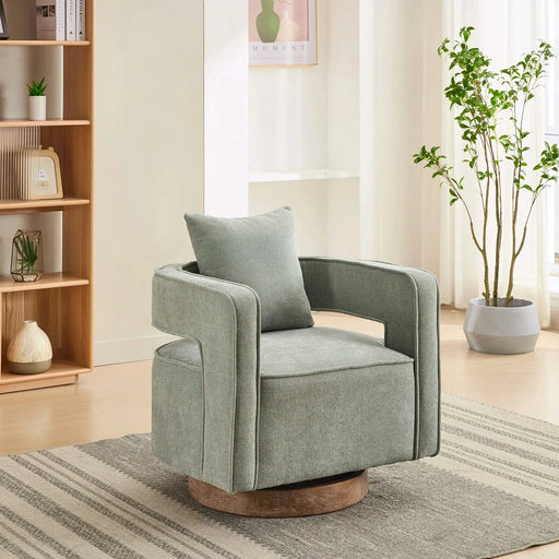 29.1'W Swivel Accent Open Back Chair Modern Comfy Sofa Chair With Weathered Base For Nursery Bedroom Living Room Hotel Office, Club Chair Leisure Arm Chair For Lounge (Pale Green,Linen Blend) Default -DTYStore