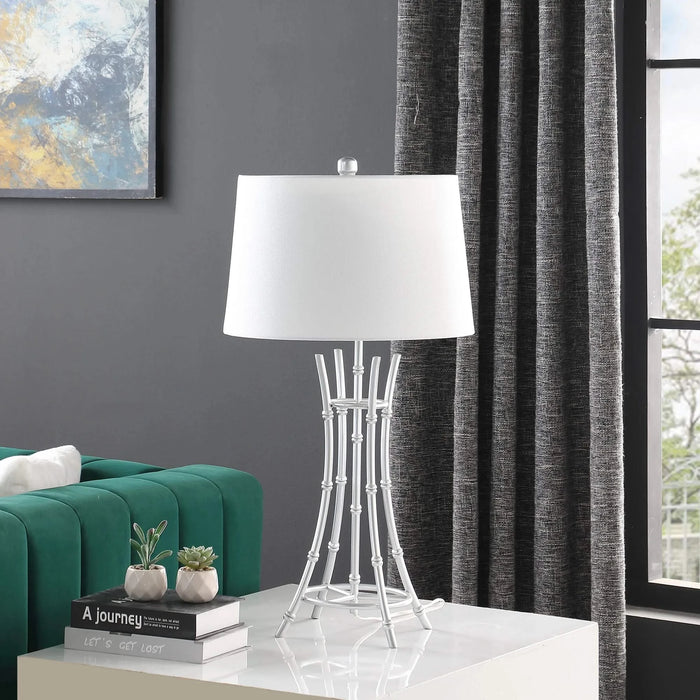 29.25' In Kiara Modern Satin Silver Bamboo Metal Table Lamp Default -DTYStore