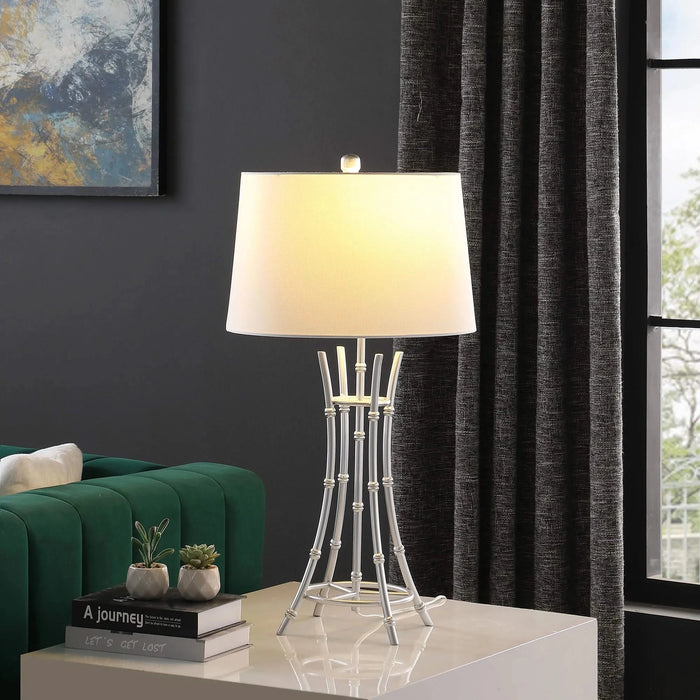 29.25' In Kiara Modern Satin Silver Bamboo Metal Table Lamp Default -DTYStore
