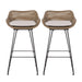 29.25' Outdoor Wicker and Iron Low Back Barstools, Light Brown, with Beige Cushion (Set of 2) Default -DTYStore