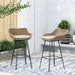 29.25' Outdoor Wicker and Iron Low Back Barstools, Light Brown, with Beige Cushion (Set of 2) Default -DTYStore