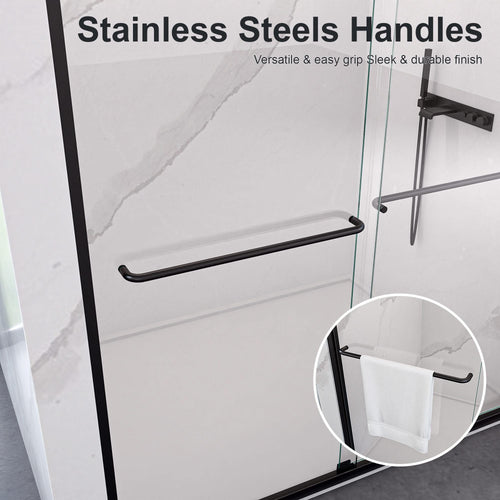 Modern Semi-Frameless Double Sliding Shower Door with Matte Black Finish, 1/4' SGCC Tempered Glass, 56'-60'W x 72'H - Image 11