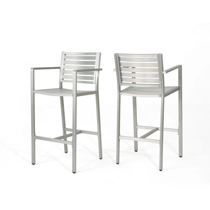 29.50' Outdoor Aluminum Rust-Proof Barstools, Set of 2, Silver Default -DTYStore