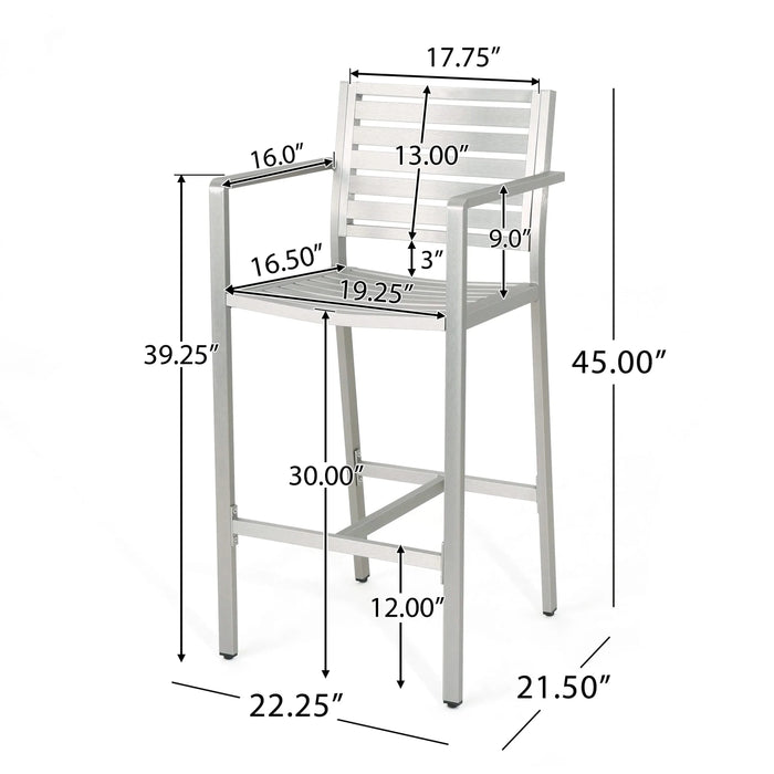 29.50' Outdoor Aluminum Rust-Proof Barstools, Set of 2, Silver Default -DTYStore