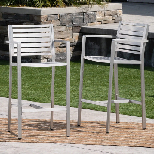 29.50' Outdoor Aluminum Rust-Proof Barstools, Set of 2, Silver Default -DTYStore