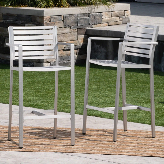 29.50' Outdoor Aluminum Rust-Proof Barstools, Set of 2, Silver Default -DTYStore