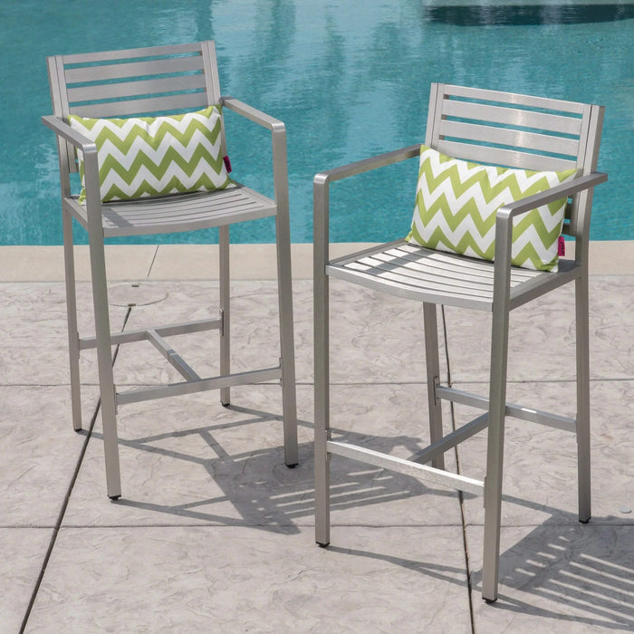 29.50' Outdoor Aluminum Rust-Proof Barstools, Set of 2, Silver Default -DTYStore