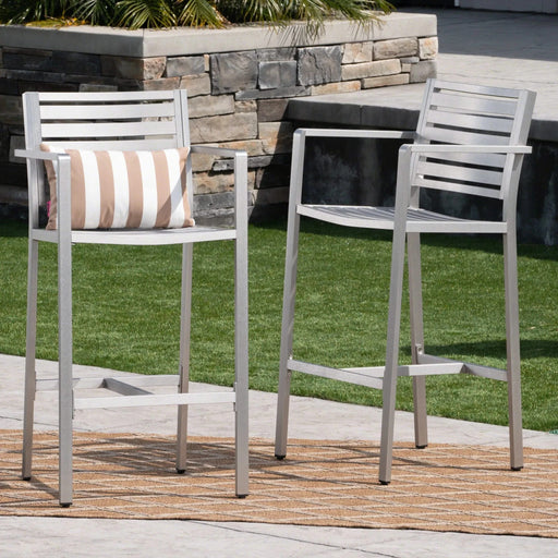 29.50' Outdoor Aluminum Rust-Proof Barstools, Set of 2, Silver Default -DTYStore