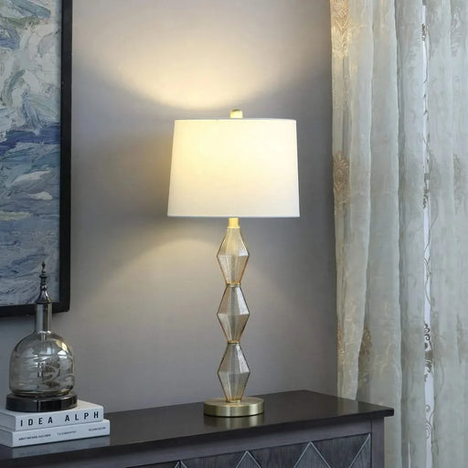 29.5' In Emil Moderne Geometric Light Amber Textured Glass Brushed Gold Table Lamp Default -DTYStore