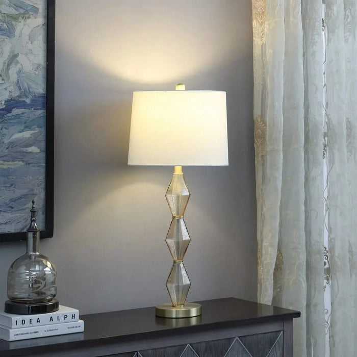 29.5' In Emil Moderne Geometric Light Amber Textured Glass Brushed Gold Table Lamp Default -DTYStore