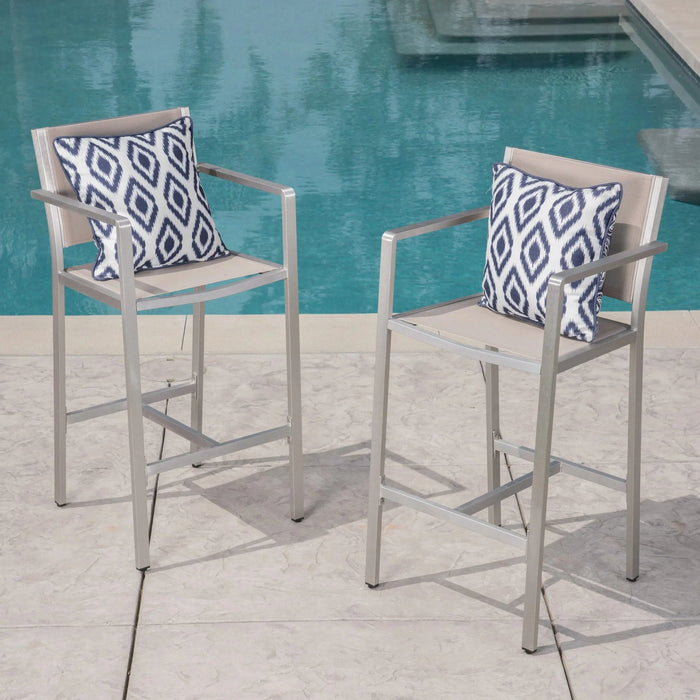 29.5' Outdoor Rust-Proof Aluminum Barstools with Grey Mesh Backrest and Seat, Set of 2 Default -DTYStore
