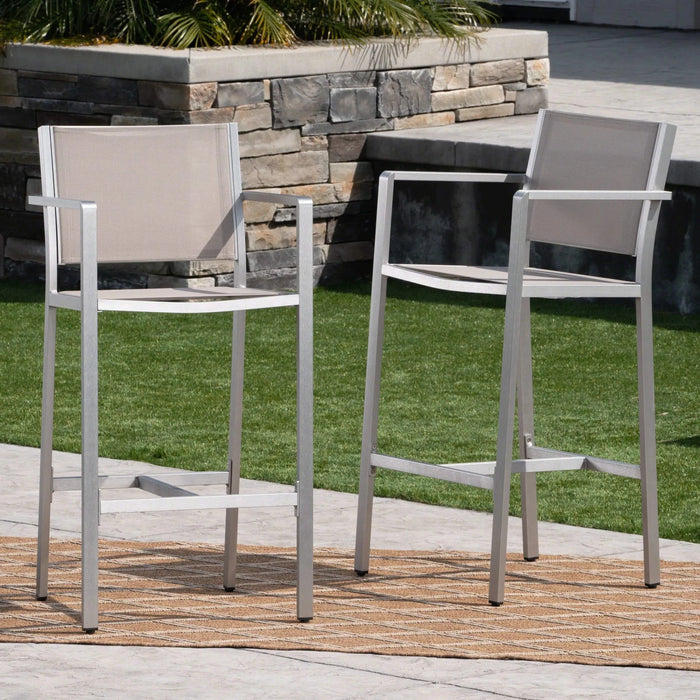 29.5' Outdoor Rust-Proof Aluminum Barstools with Grey Mesh Backrest and Seat, Set of 2 Default -DTYStore