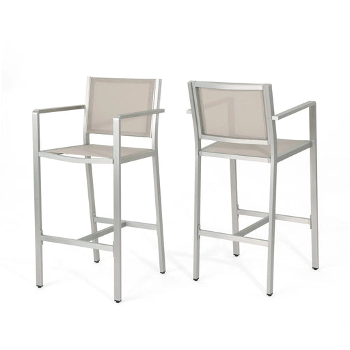 29.5' Outdoor Rust-Proof Aluminum Barstools with Grey Mesh Backrest and Seat, Set of 2 Default -DTYStore