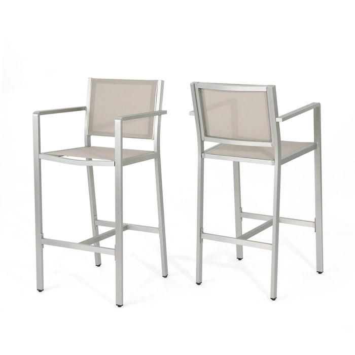 29.5' Outdoor Rust-Proof Aluminum Barstools with Grey Mesh Backrest and Seat, Set of 2 Default -DTYStore