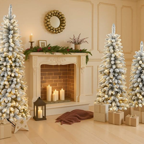3 Pcs Flocked Artificial Christmas Tree Set with Lights, 4ft 5ft 6ft Christmas Snow Tree Set, Christmas Decor - Image 25