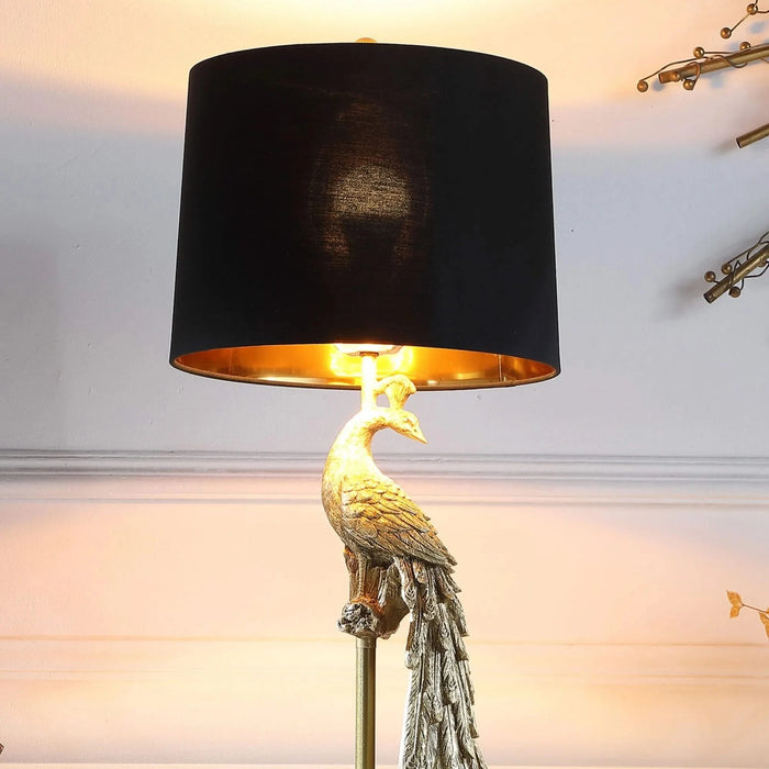 29' In Modern Elegance Golden Peacock On A Pedestal Polyresin Table Lamp Default -DTYStore