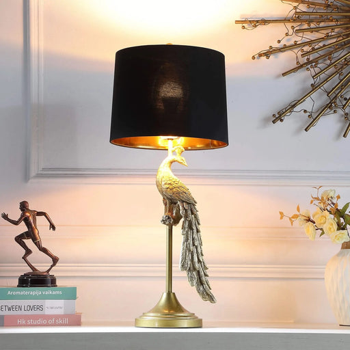 29' In Modern Elegance Golden Peacock On A Pedestal Polyresin Table Lamp Default -DTYStore